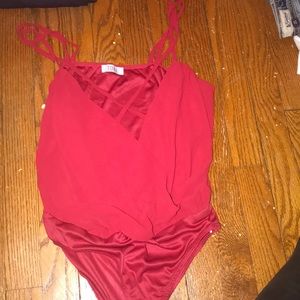 Red low v body suit